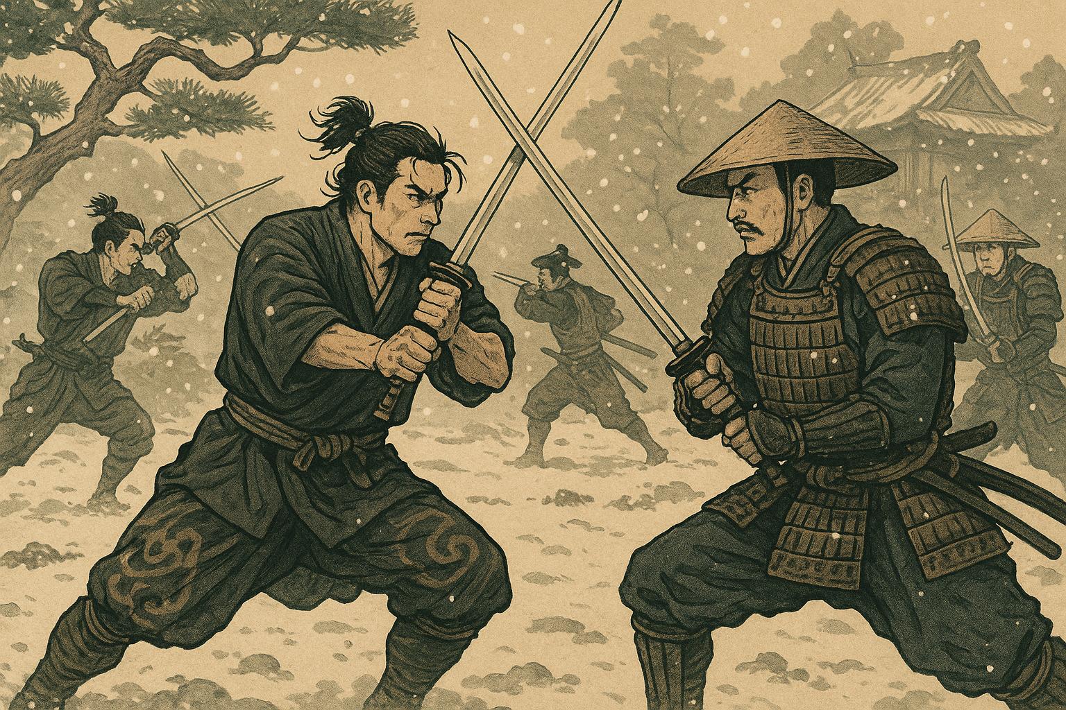 The Famous Duel Between Ronins and Samurai